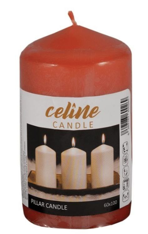 شمع استوانه قطر 6 سانتیمتر ارتفاع 10 سانتیمتر نارنجی تیره برند Celine